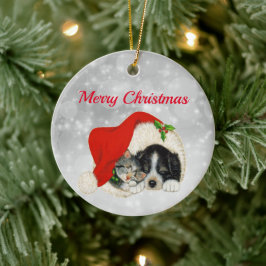 Kerstmis met Pet met kerstmis met Cute Dog Cat San Keramisch Ornament