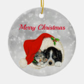 Kerstmis met Pet met kerstmis met Cute Dog Cat San Keramisch Ornament (Voorkant)