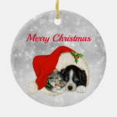 Kerstmis met Pet met kerstmis met Cute Dog Cat San Keramisch Ornament (Achterkant)