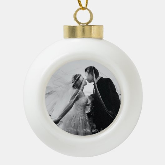 Kerstmis met Photo Weddenschap Keramische Bal Ornament (Voorkant)