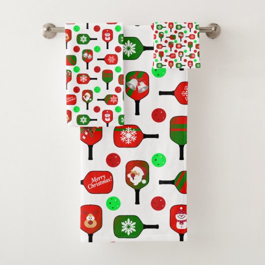 Kerstmis met Pickleball Red Green Paddles Balls X- Bad Handdoek (Insitu)
