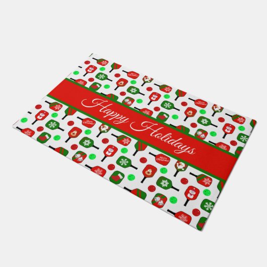 Kerstmis met Pickleball Red Green Paddles Balls X- Deurmat (Schuin)