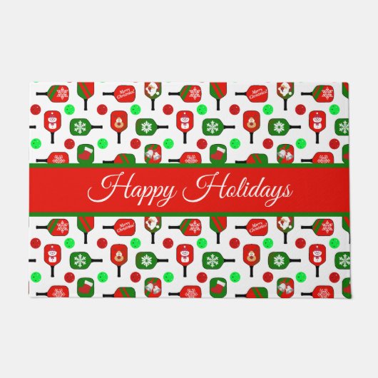 Kerstmis met Pickleball Red Green Paddles Balls X- Deurmat (Voorkant)