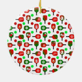Kerstmis met Pickleball Red Green Paddles Balls X- Keramisch Ornament (Achterkant)