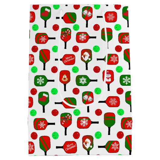 Kerstmis met Pickleball Red Green Paddles Balls X- Medium Cadeauzakje (Achterkant)