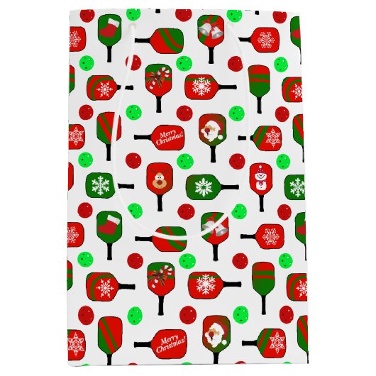 Kerstmis met Pickleball Red Green Paddles Balls X- Medium Cadeauzakje (Voorkant)