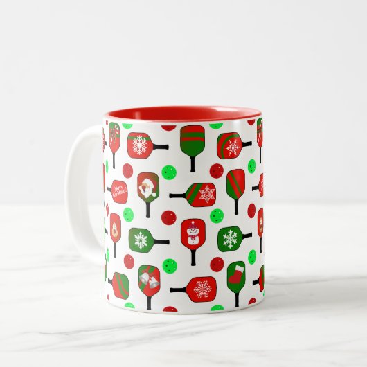Kerstmis met Pickleball Red Green Paddles Balls X- Tweekleurige Koffiemok (Voorkant links)