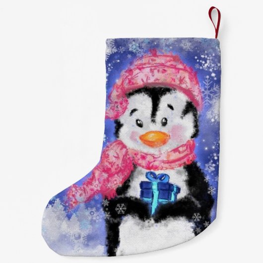 Kerstmis met pinguïn kleine kerstsok (Achterkant)