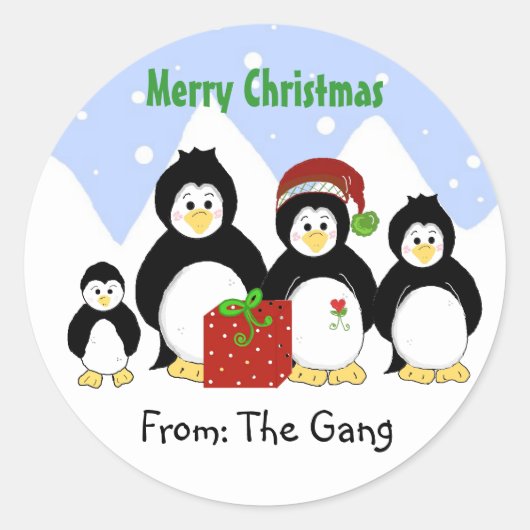 Kerstmis met Pinguïn van Ons Allen Ronde Sticker (Voorkant)