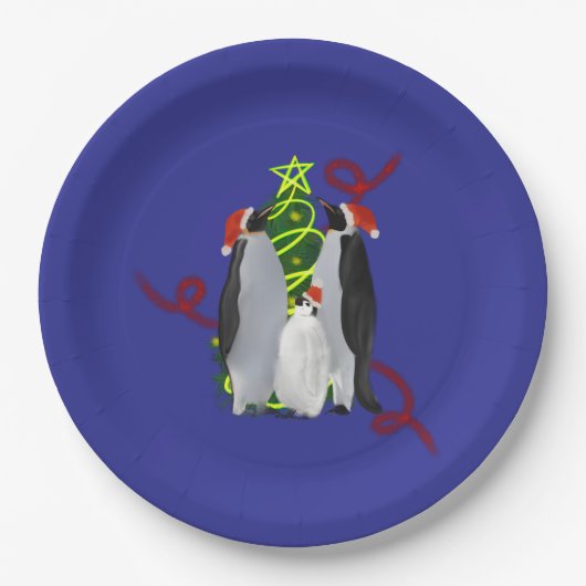 Kerstmis met Pinguïns Papieren Bordje (Voorkant)