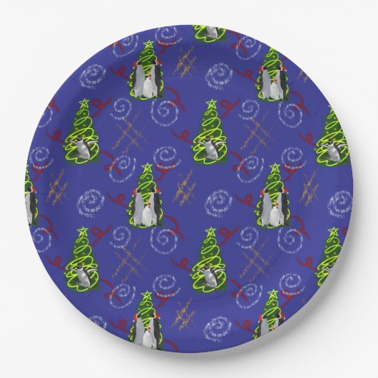 Kerstmis met Pinguïns Papieren Bordje (Voorkant)