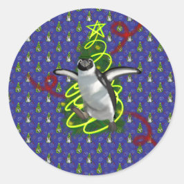 Kerstmis met Pinguïns Ronde Sticker