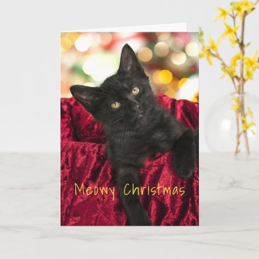 Kerstmis met poesje Zwarte Kitten Kerstkaart Kaart (Gele Bloem)