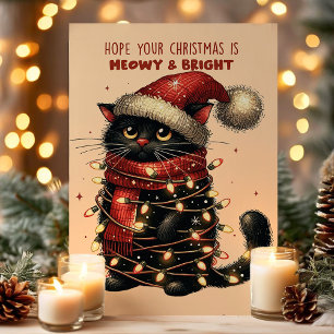 Kerstmis met poezen & heldere kattenverlichte lamp feestdagen kaart
