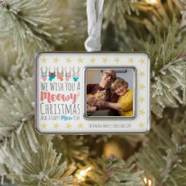 Kerstmis met poezen + herten Gezellige minifoto Verzilverd Omlijst Ornament