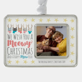 Kerstmis met poezen + herten Gezellige minifoto Verzilverd Omlijst Ornament