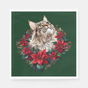 Kerstmis met poezen Maine Coon Kat Servet