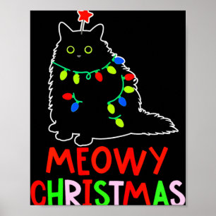 Kerstmis met poezen Xmas Lichtjes Zwarte Kat Pijam Poster
