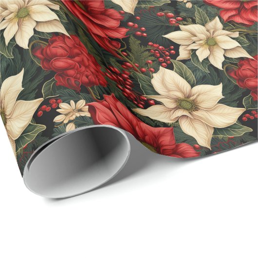 Kerstmis met Poinsettia Flower Cadeaupapier (Rol Hoek)