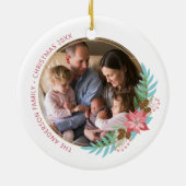 Kerstmis met Poinsettia met kerstmis Keramisch Ornament (Achterkant)