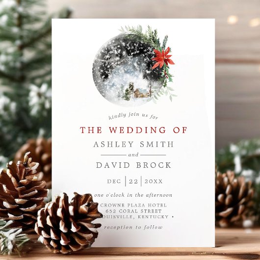 Kerstmis met Poinsettia Moon Floral Wedding Kaart