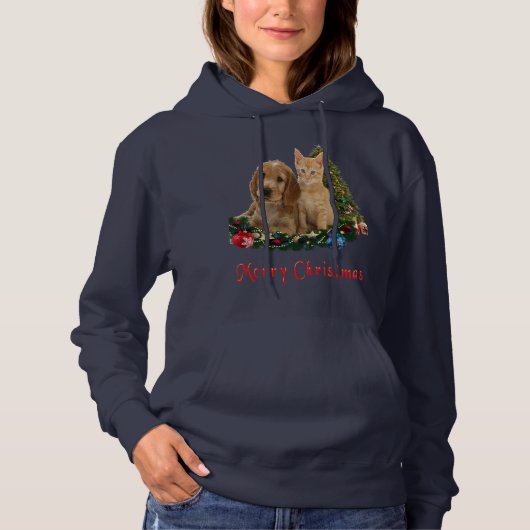 kerstmis met puppy en kitten hoodie (Voorkant)