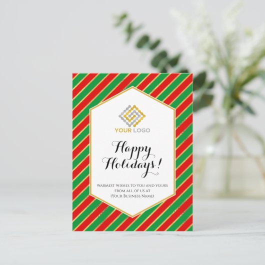 Kerstmis met Red Gold Green Stripes Business Briefkaart (Staand voorkant)