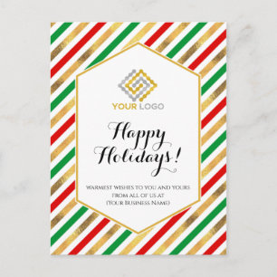Kerstmis met Red Gold Green Stripes Business Briefkaart