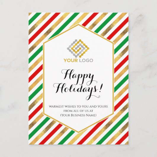 Kerstmis met Red Gold Green Stripes Business Briefkaart (Voorkant)