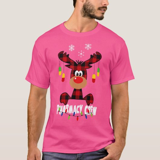 Kerstmis met Red Pset Reindeer Pharmacy Crew T-shirt (Voorkant)