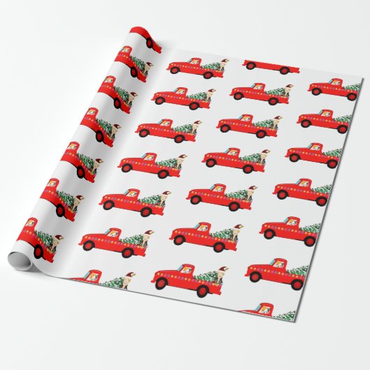  Kerstmis met Red Truck Cadeaupapier (Uitgerold)