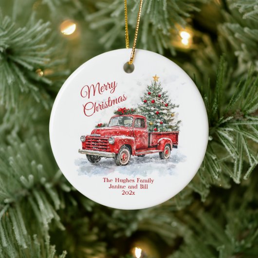  Kerstmis met Red Truck Keramisch Ornament (Boom)