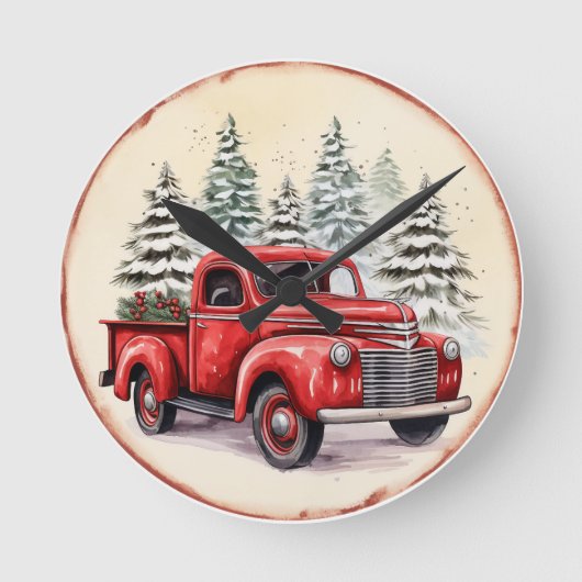  Kerstmis met Red Truck Ronde Klok (Voorkant)