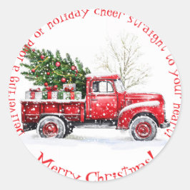  Kerstmis met Red Truck Ronde Sticker