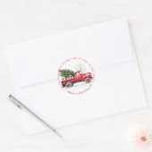  Kerstmis met Red Truck Ronde Sticker (Envelop)