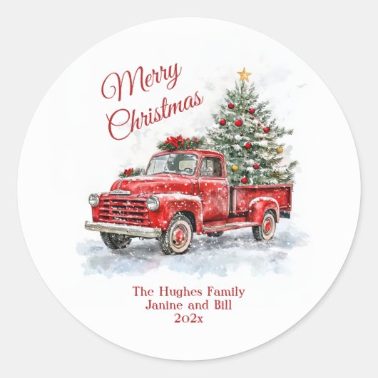  Kerstmis met Red Truck Ronde Sticker (Voorkant)