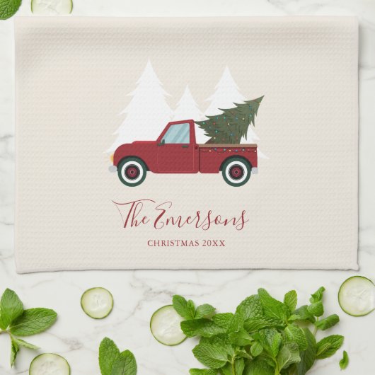  Kerstmis met Red Truck Theedoek (Gevouwen)