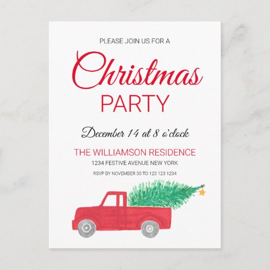  Kerstmis met Red Truck Uitnodiging Briefkaart (Voorkant)