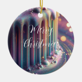 Kerstmis met regenboog iriserende vloeistofdruppel keramisch ornament