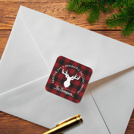 Kerstmis met rendier rood en zwart buffel geruit vierkante sticker