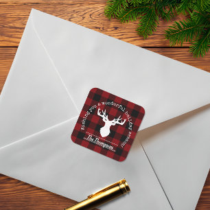 Kerstmis met rendier rood en zwart buffel geruit vierkante sticker