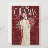 kerstmis met Retro Art Deco Woman Feestdagenkaart (Voorkant)