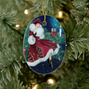  kerstmis met Retro Art Deco Woman Keramisch Ornament