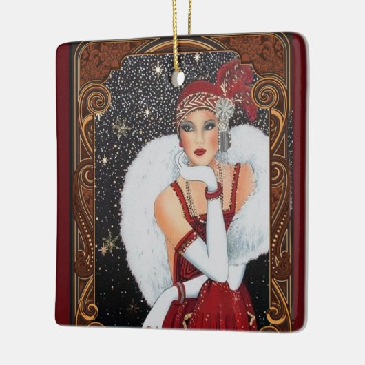 kerstmis met Retro Art Deco Woman Keramisch Ornament (Links)