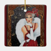 kerstmis met Retro Art Deco Woman Keramisch Ornament (Achterkant)