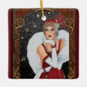 kerstmis met Retro Art Deco Woman Keramisch Ornament (Voorkant)