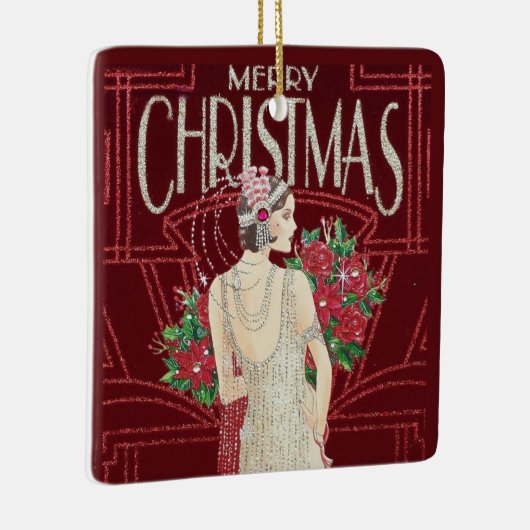  kerstmis met Retro Art Deco Woman Keramisch Ornament (Rechts)