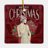 kerstmis met Retro Art Deco Woman Keramisch Ornament (Voorkant)