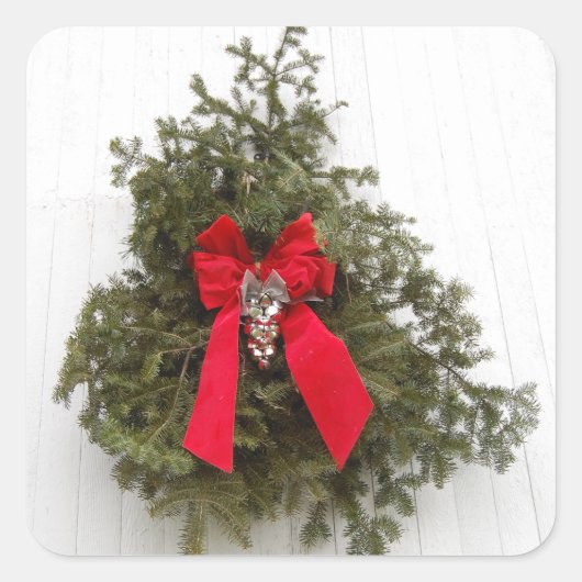 Kerstmis met rode boe vierkante sticker (Voorkant)