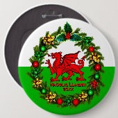Kerstmis met rode draak met tekstjaar Welsh Flag R Ronde Button 6,0 Cm (Voorkant /achterkant)